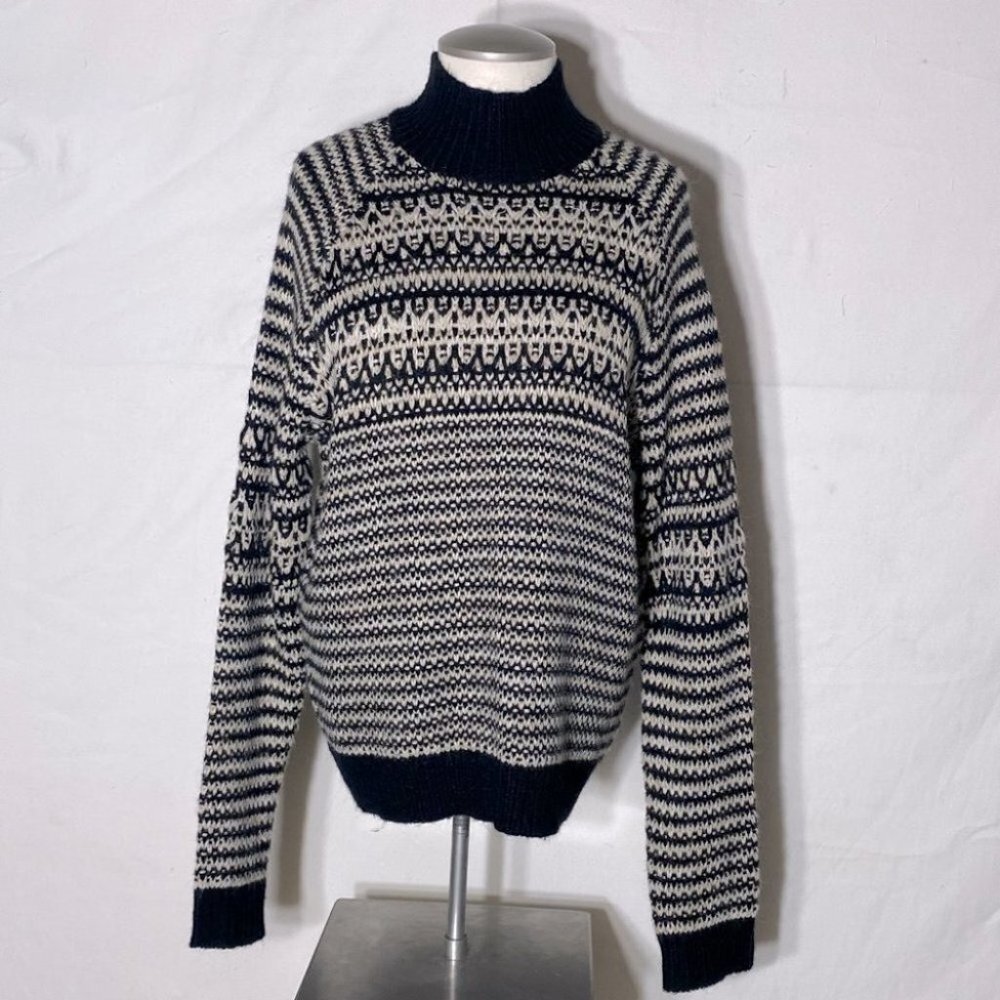 M&S Collection Black Off White Striped Knit Mock Neck Sweater S